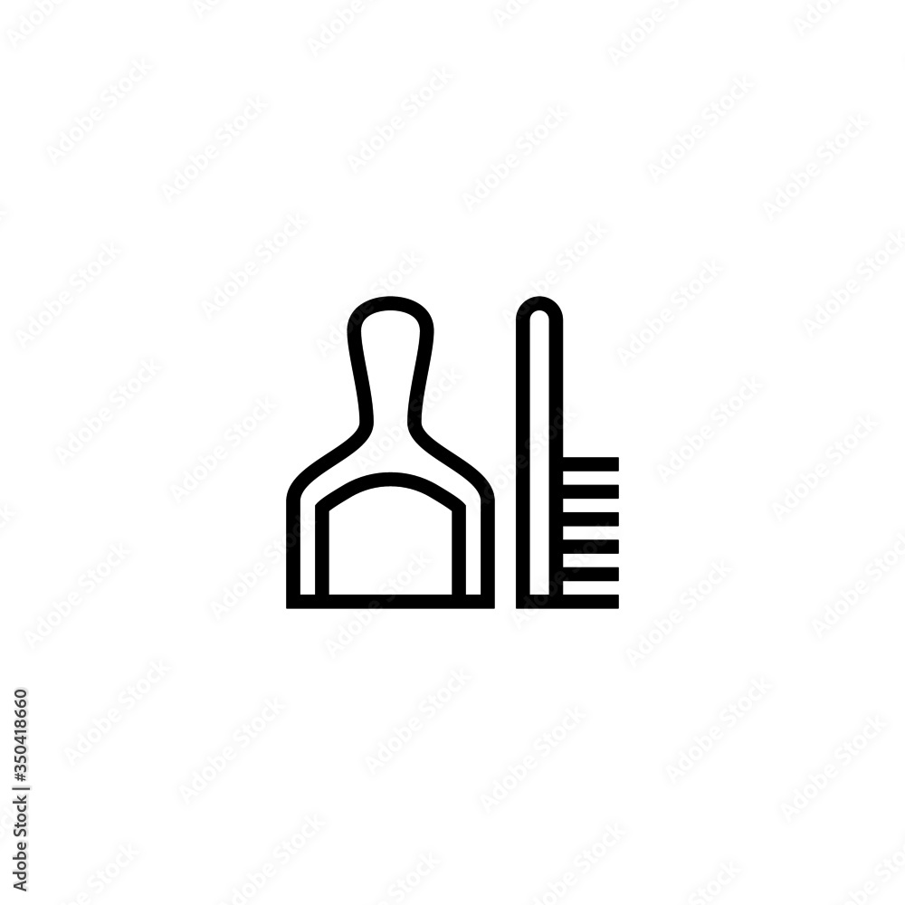 Dustpan and brush vector icon in linear, outline icon isolated on white background Dustpan and brush vector icon in linear, outline icon isolated on white background