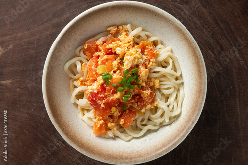 Chinese Traditional noodles with tomatoes and eggs 