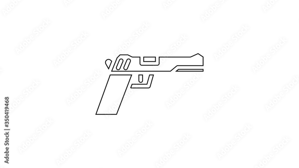 Black line Pistol or gun icon isolated on white background. Police or military handgun. Small firearm. 4K Video motion graphic animation Black line Pistol or gun icon isolated on white background. Police or military handgun. Small firearm. 4K Video motion graphic animation