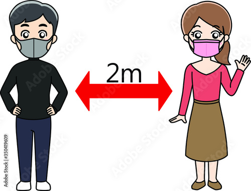 ソーシャルディスタンスを保つ男性と女性
