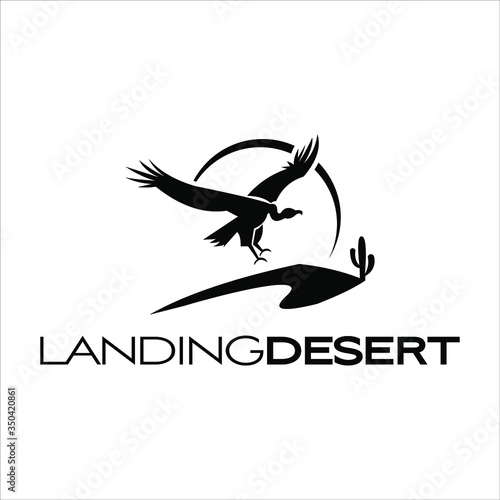 simple flying vulture desert logo graphic design vector for tourism or traveling template