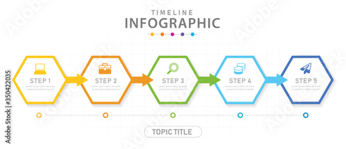 Infographic 5 Steps Modern Timeline hexagon diagram, presentation vector infographic template.