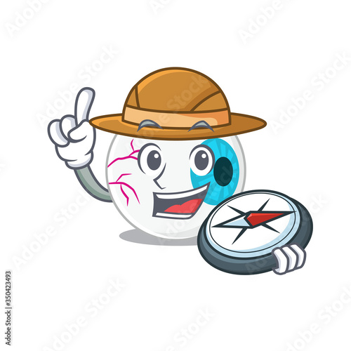 mascot design concept of eyeball explorer using a compass in the forest
