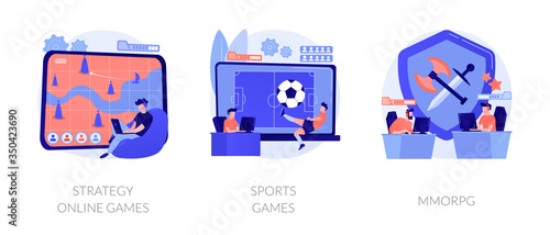 Internet and video gamers streaming. Cybersport tournament. Modern entertainment and pastime. Strategy online games, sports games, MMORPG metaphors. Vector isolated concept metaphor illustrations.