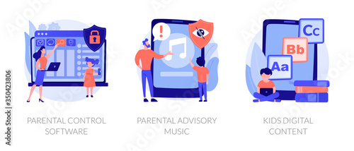 Prohibited content, access restrict. Educational lesson for children. Parental control software, parental advisory music, kids digital content metaphors. Vector isolated concept metaphor illustrations photo