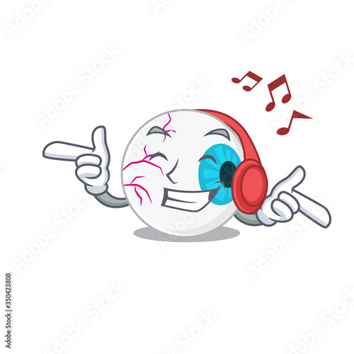 Eyeball Cartoon design concept listening music on headphone