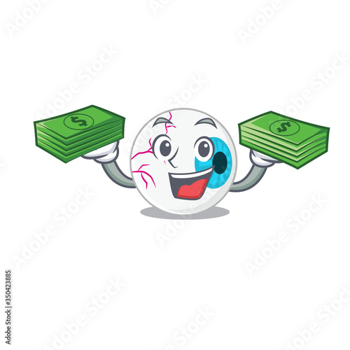 A wealthy eyeball cartoon character with much money