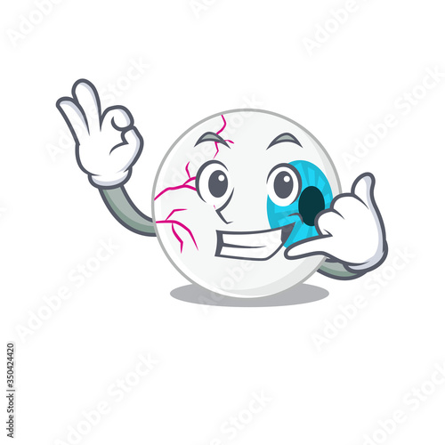 Caricature design of eyeball showing call me funny gesture