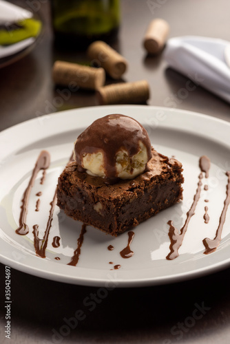 Chocolate Brownie with ice cream and topping