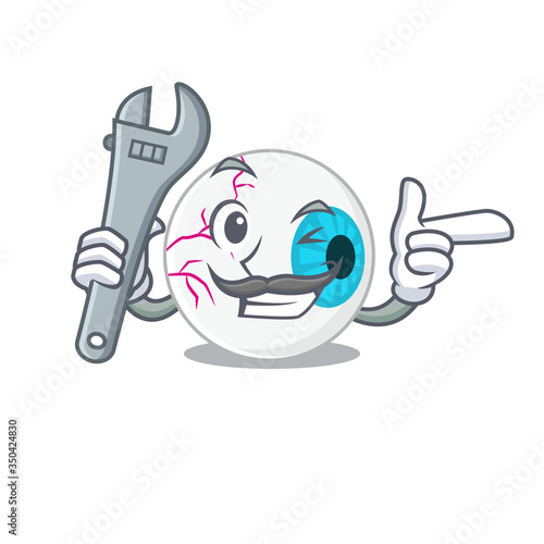 A caricature picture of eyeball working as a mechanic