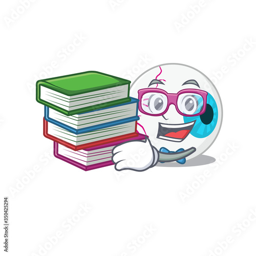A diligent student in eyeball mascot design concept read many books