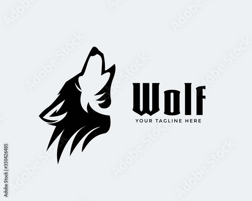 Elegant head roaring wolf art logo design inspiration