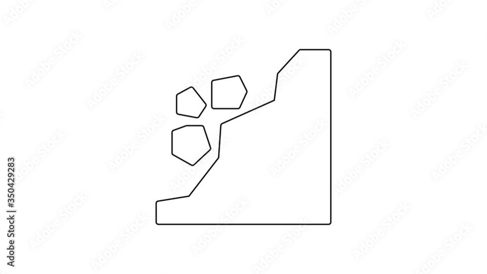 Black line Landslide icon isolated on white background. Stones fall from the rock. Boulders rolling down a hill. Rockfall. 4K Video motion graphic animation Black line Landslide icon isolated on white background. Stones fall from the rock. Boulders rolling down a hill. Rockfall. 4K Video motion graphic animation