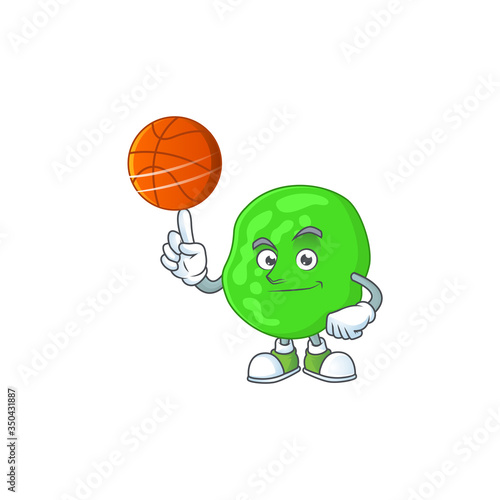 An sporty sarcina ventriculli mascot design style playing basketball on league