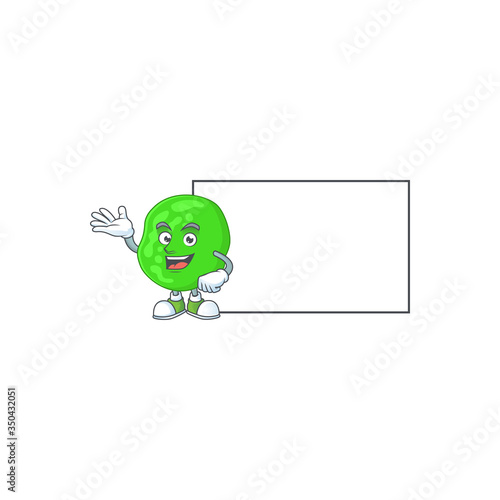 A caricature drawing of sarcina ventriculli with board