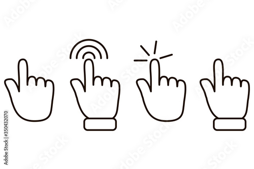 Icon click with your finger. Vector image  touch here. Hand push to the point. Stock Photo.