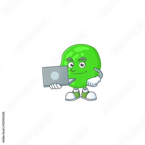 Diligent sarcina ventriculli cartoon drawing concept working from home with laptop