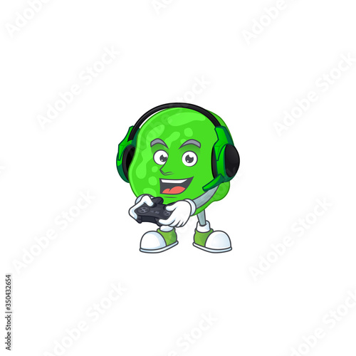 A cartoon design of sarcina ventriculli clever gamer play wearing headphone