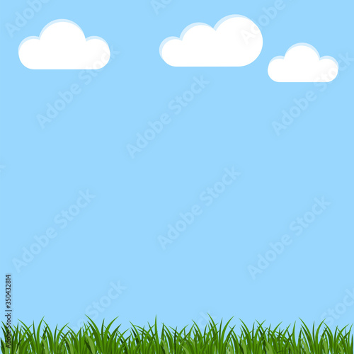 Vector background of blue sky and green grass. Illustration of a daytime landscape. Spring nature. Stock Photo
