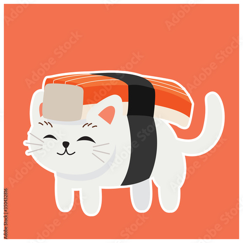cute kitty cat in sushi, Crab stick sushi.