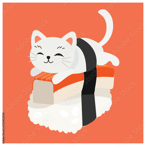 cute kitty cat in sushi, Crab stick sushi.