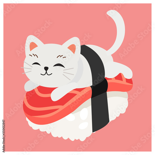 cute kitty cat in sushi,Tuna sushi.