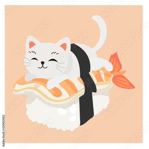 cute kitty cat in sushi,Shrimp sushi.