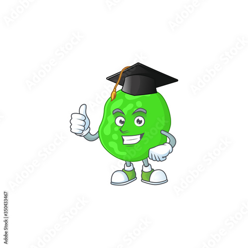 Happy face Mascot design concept of sarcina ventriculli wearing a Graduation hat