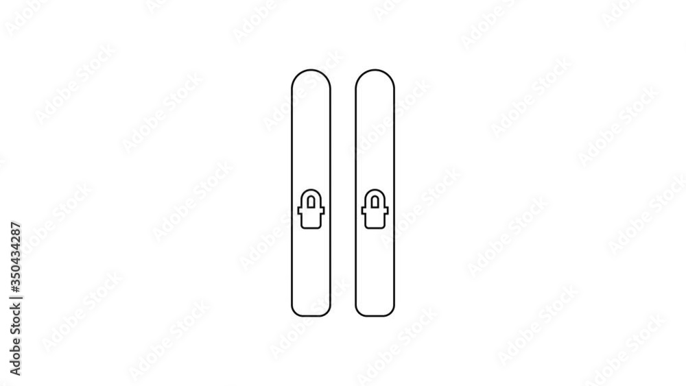 Black line Ski and sticks icon isolated on white background. Extreme sport. Skiing equipment. Winter sports icon. 4K Video motion graphic animation Black line Ski and sticks icon isolated on white background. Extreme sport. Skiing equipment. Winter sports icon. 4K Video motion graphic animation