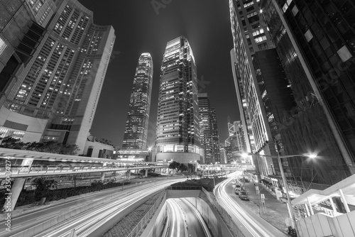 Photography Traffic in downtown of Hong Kong city ar night