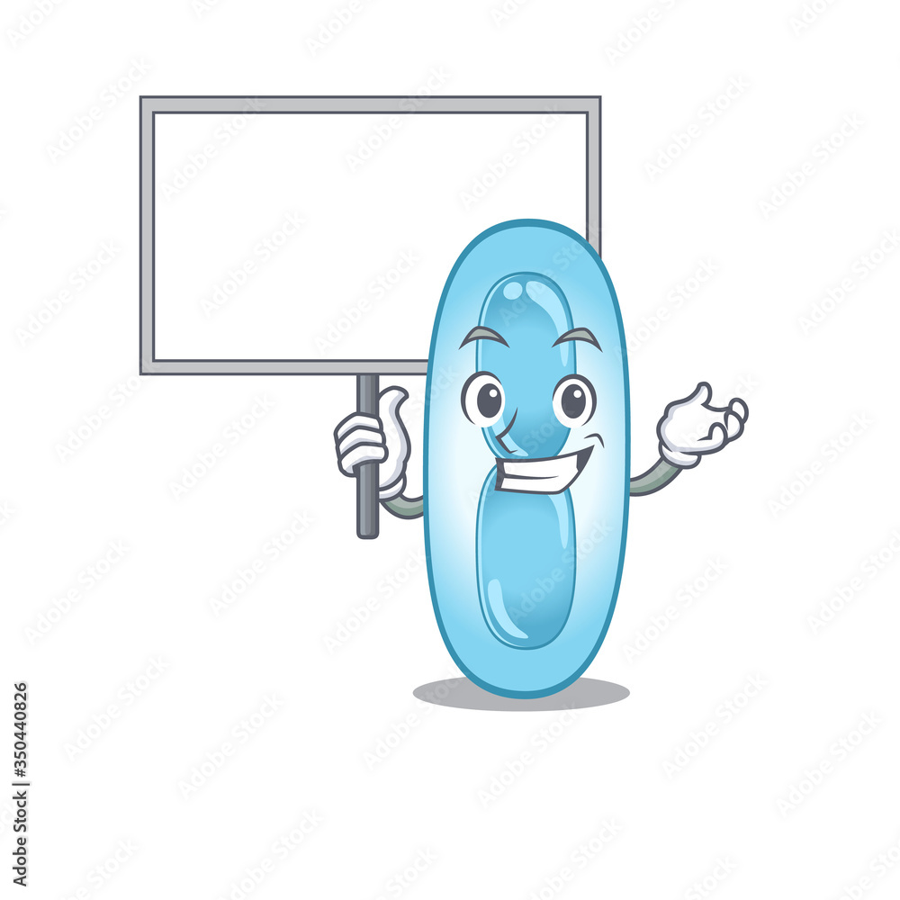 Cartoon picture of klebsiella pneumoniae mascot design style carries a board Cartoon picture of klebsiella pneumoniae mascot design style carries a board