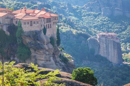 Meteora monasteries on mountain rocks, Holy Trinity Monastery, Greece 