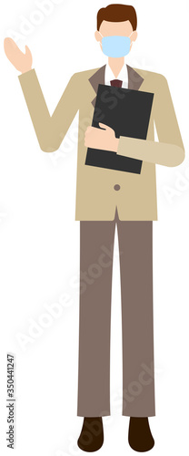 Vector image of business man in office uniform with mask