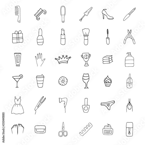 Simple Set of Cosmetics Related Vector Line Icons. Contains such Icons as Lipstick, Makeup Brush and more. Beautiful simple icons.