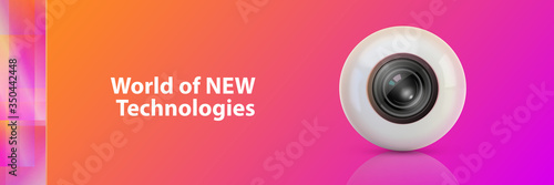 Vector background with webcam, surveillance camera on a colored background. Layout design, banner template, element for web content