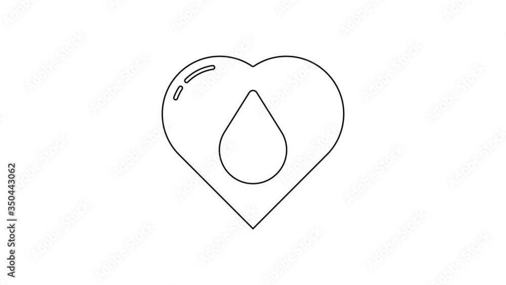 Black line Heart with water drop icon isolated on white background. 4K Video motion graphic animation Black line Heart with water drop icon isolated on white background. 4K Video motion graphic animation