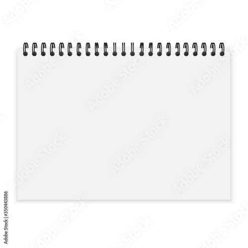 Notepad on a black spiral. Blank notebook in binding. Vector image. Stock Photo.
