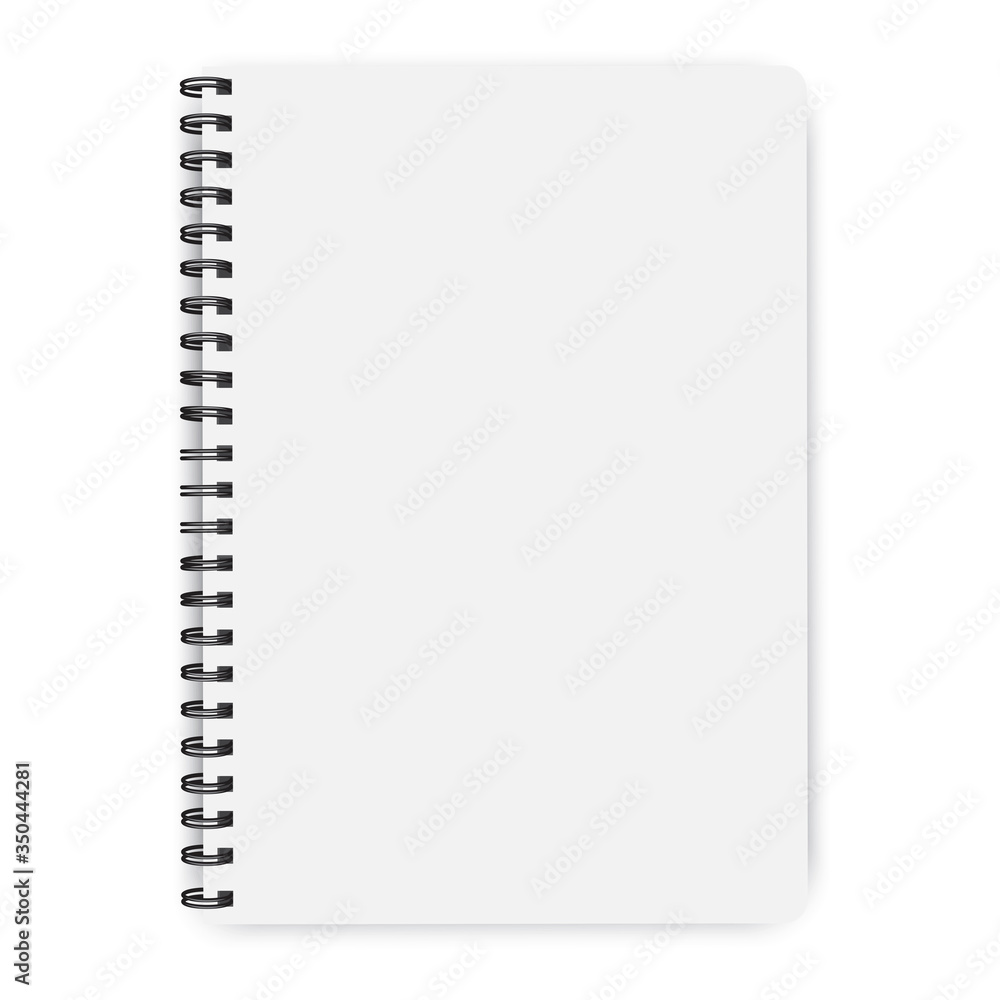 Notebook on a spiral. Knitted, bound, white paper. Vector image of notepad in mocap style. Stock Photo. Notebook on a spiral. Knitted, bound, white paper. Vector image of notepad in mocap style. Stock Photo.