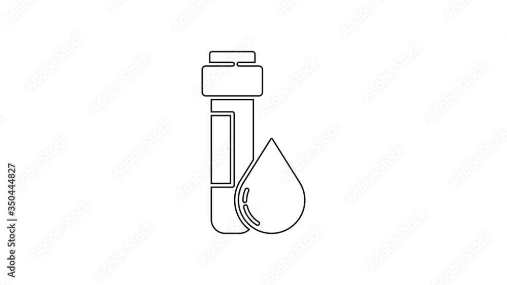 Black line Test tube with water drop icon isolated on white background. 4K Video motion graphic animation Black line Test tube with water drop icon isolated on white background. 4K Video motion graphic animation