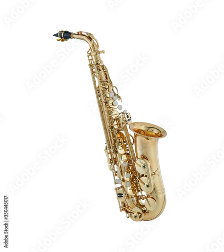 Golden Alto Saxophone  Woodwind Music Instrument Isolated on White background