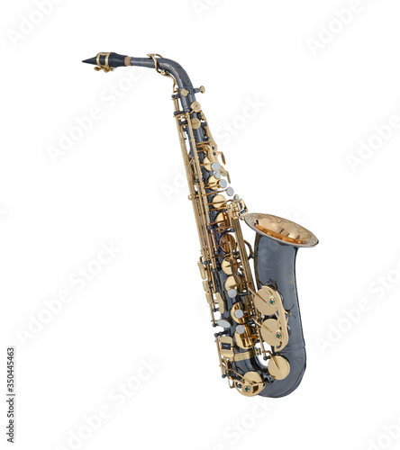 Black Gold Alto Saxophone  Woodwind Music Instrument Isolated on White background