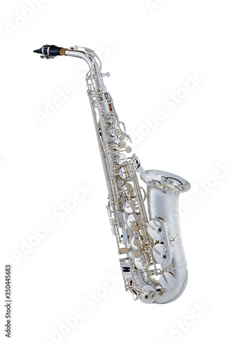 Silver Alto Saxophone  Woodwind Music Instrument Isolated on White background