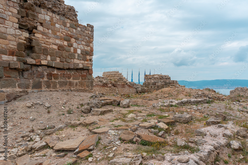 Western fortress wall of Nessebar, Bulgaria. Antique ruins