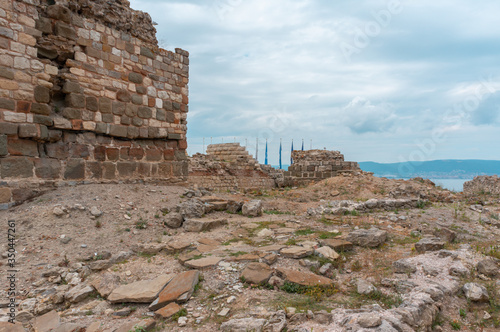 Western fortress wall of Nessebar, Bulgaria. Antique ruins