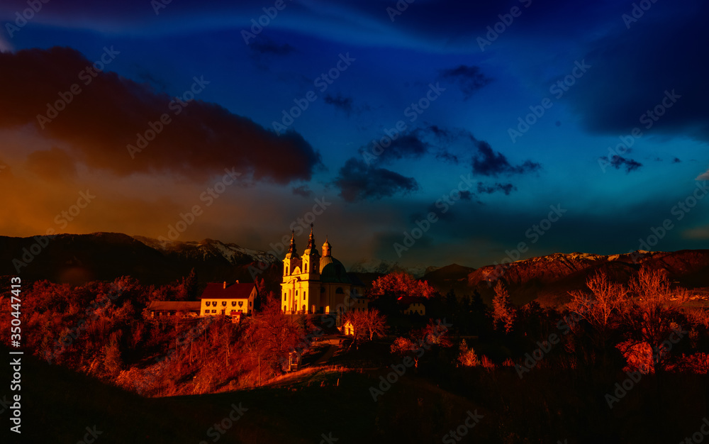 the church on the hill at the beginning of the night the church on the hill at the beginning of the night