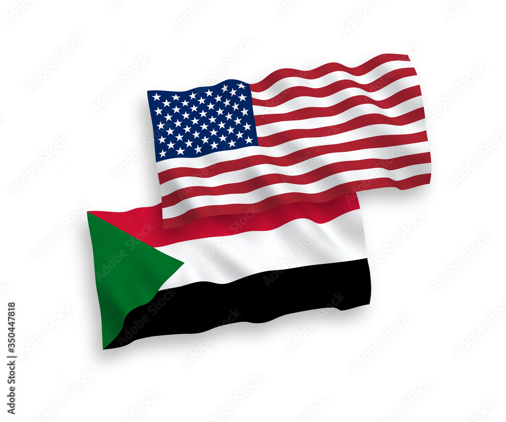 National vector fabric wave flags of Sudan and USA isolated on white background. 1 to 2 proportion. National vector fabric wave flags of Sudan and USA isolated on white background. 1 to 2 proportion.