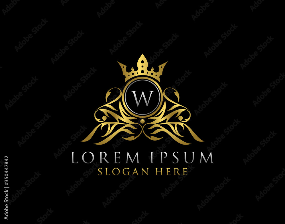 Fototapeta premium Luxury Boutique W Letter Logo.Classy gold floral badge design for Royalty, Letter Stamp, Boutique, Hotel, Heraldic, Jewelry, Wedding.