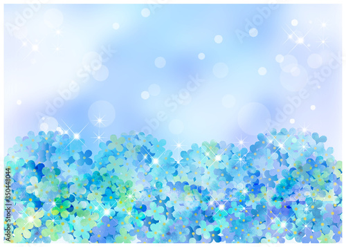 アジサイ_水彩ブルー背景