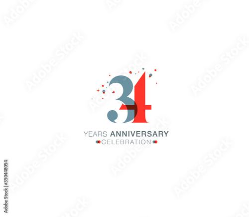 34 years anniversary or birthday celebration design template Vector.