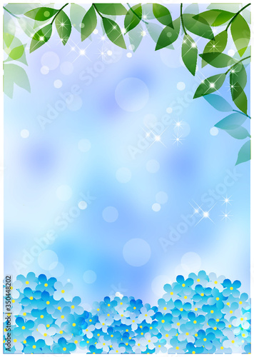 アジサイ_水彩ブルー背景